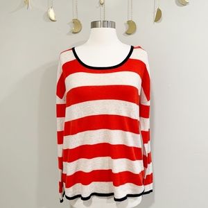 Liz Claiborne Red & Tan Striped Sweater. Size M.